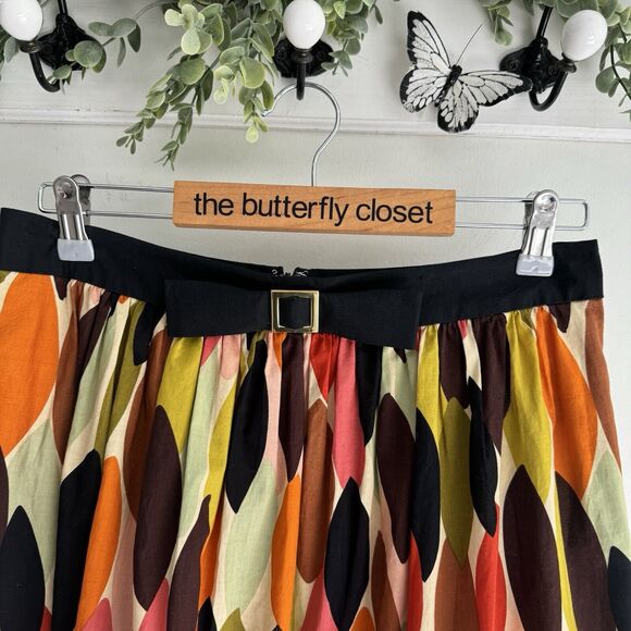 ITW By Claude Brown Mod Retro Printed Skirt With Bow Mid Century Modern - Picture 2 of 4
